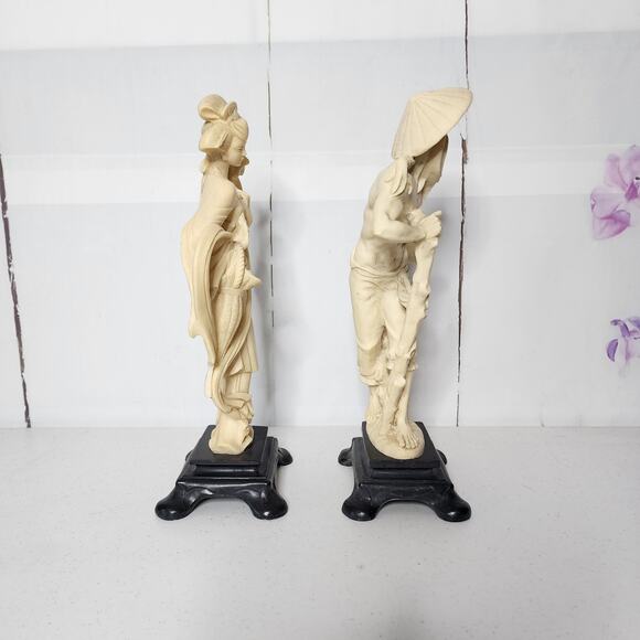 Vintage Santini Asian Imperial Couple Floral Fruit Alabaster Sculptures - Picture 3 of 13